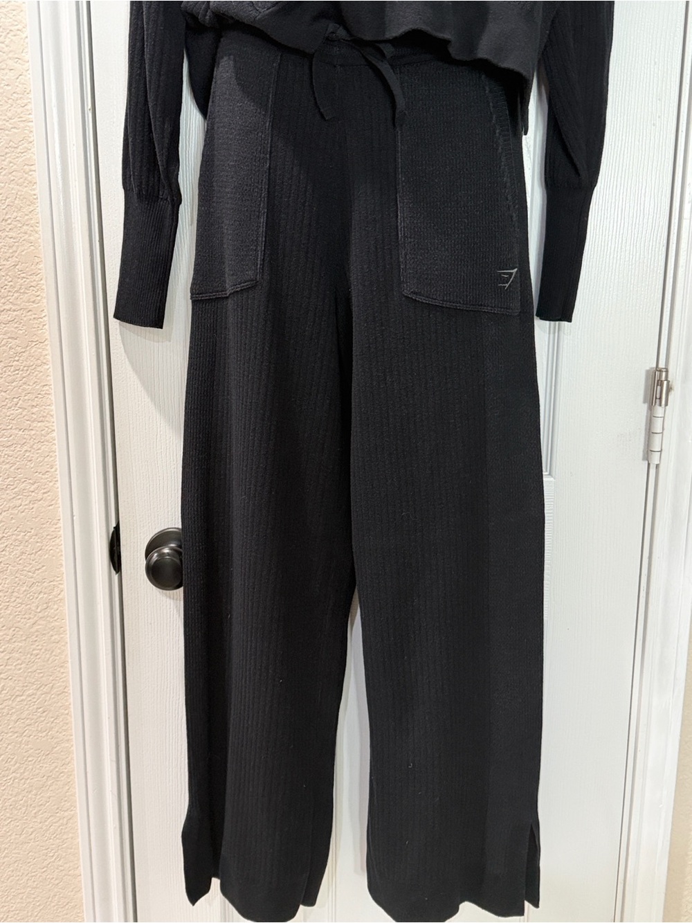 Gymshark Women's Black Ribbed Knit Wide-Leg Pants and hoodie set - Picture 5 of 6